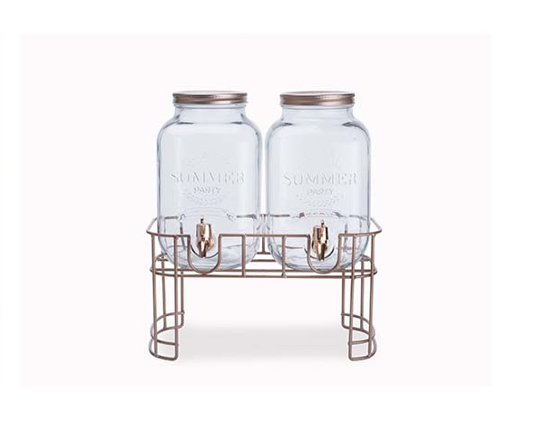Drinksdispenser på fod, glas, 2x3,5l, 13,5x20x25cm + 34x18x18,5cm, (sæt á 2 stk.).
