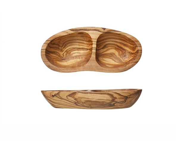[21108] Pastatallerken, antipasti, 2 sektioner 20x8-9x3,5cm, oliventræ, ORGANIC WOOD, (1 stk.)