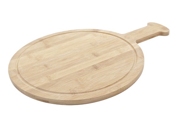 Serveringsfad med saftrille, i træ, Ø30x1cm, bambus, rundt med håndtag, (1 stk.)