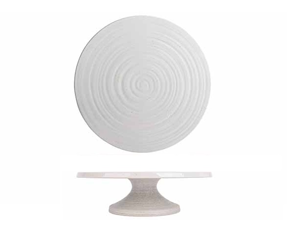 Kageopsats på fod, Ø31x9,5cm, støvet hvid, stentøj, SHADE, (1 stk.)