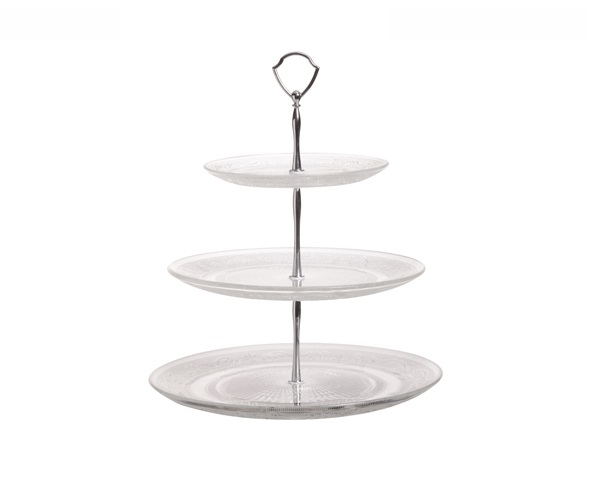 [21252] Kageopsats i 3 etager, Ø18-25,5-29x34cm, glas, hvid, (1 stk.)