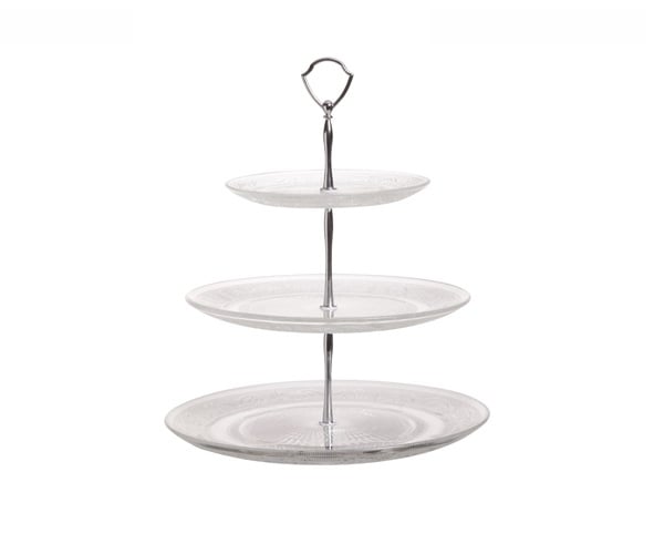 Kageopsats i 3 etager, Ø18-25,5-29x34cm, glas, hvid, (1 stk.)