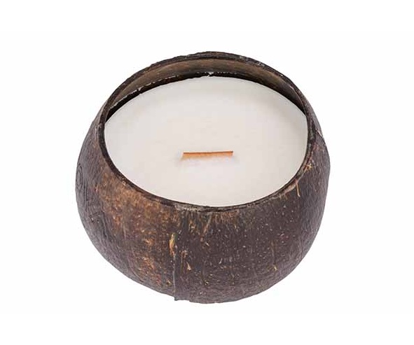 Duftlys, kokoslys med trævege, Ø12cm, duft af kokosnød og lime, (6 stk.)
