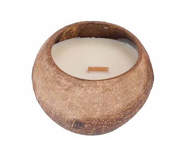 [21293] Duftlys, kokoslys med trævege, Ø12cm, duft af kokosnød, (6 stk.)