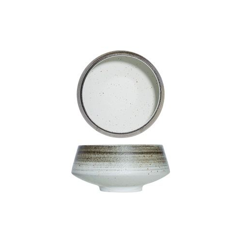 Skål på fod, Ø17,5-20,5x9,5cm, stentøj, hvid/brun, SPLENDIDO, (3 stk.)