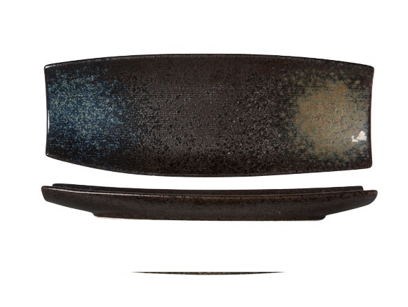 [21387] Serveringsfad, 33x12x3cm, rektangulær, stentøj, sort, YORU, (3 stk.)