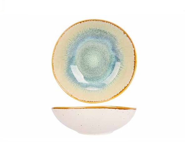 Skål, rund, Ø20x6cm, grøn/beige, stentøj, COBALT, (4 stk.)