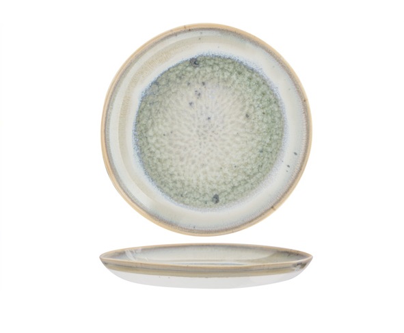 Desserttallerken, stentøj, rund, Ø21cm, sandfarvet/grøn, NAVAJO, (4 stk.)