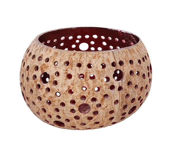 Lysestage, rød, Ø12cm, kokosnød, (6 stk.)