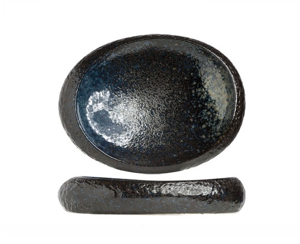 [21426] Serveringsfad, 690ml, 32x24x6cm, stentøj, sort, oval, YORU, (1 stk.)