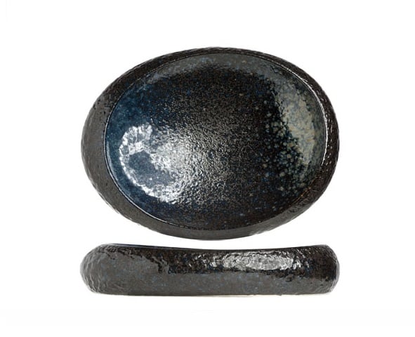 Serveringsfad, 690ml, 32x24x6cm, stentøj, sort, oval, YORU, (1 stk.)