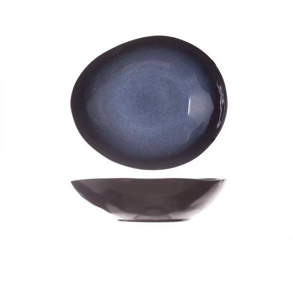 [21473] Dyb tallerken, Ø19x16,5cm, oval, mørkeblå, stentøj, SAPPHIRE, (4 stk.)
