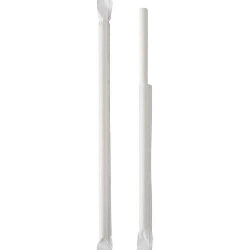 [10754] Sugerør, GS-Basic, hvid, 20,4 cm, Ø8 mm, 4-lag høj glans papir/voks, Enkelt-indpakket, (200 stk.)