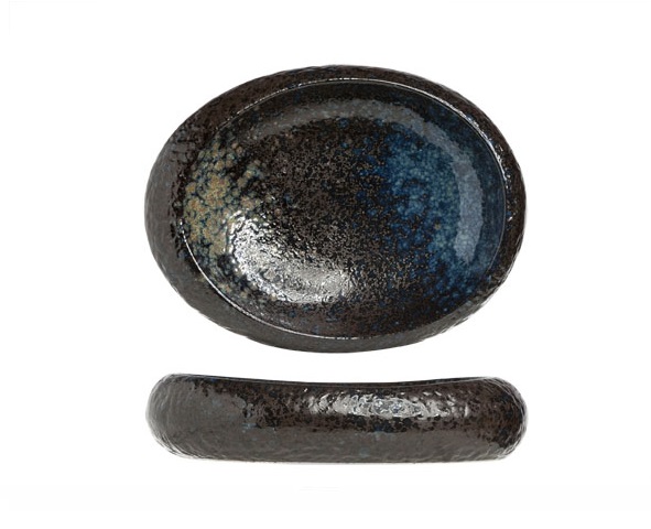 [21563] Skål, 410ml, 24x21x5,5cm, stentøj, sort, oval, YORU, (1 stk.)