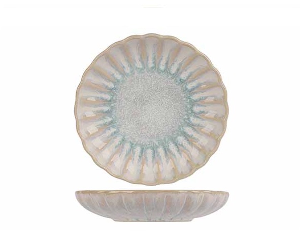 Brødtallerken, rund/bølget, Ø10,5x2,2cm, hvid/lyseblå, stentøj, ASTERA PURE, (6 stk.)