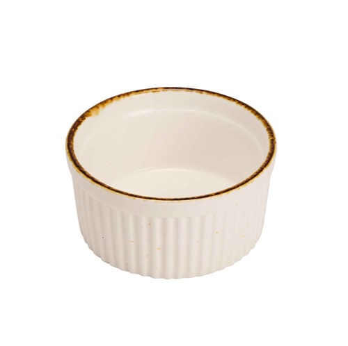 [21609] Ramekin, 125 ml, Ø8,8x4,4cm, porcelæn, hvid med brun kant, BRISBANE, (6 stk.)