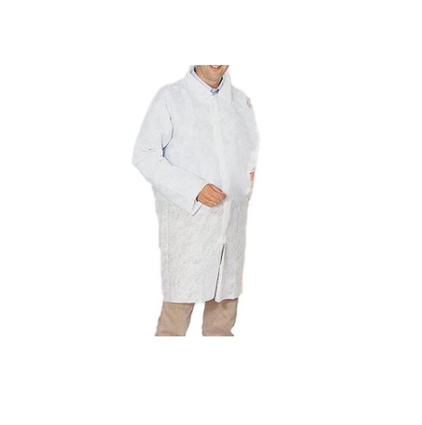 [21707] Hvid kittel, engangs, non-Woven, med velcrolukning, str XL, (1 stk.)