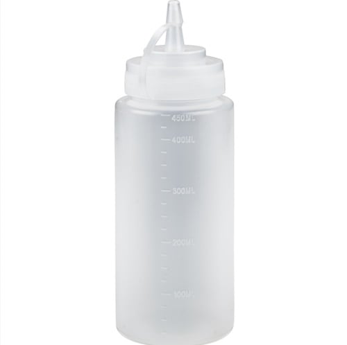 Dressingflaske inkl. låg, 450 ml, klar, PE/PP, med mål, (6 stk.)