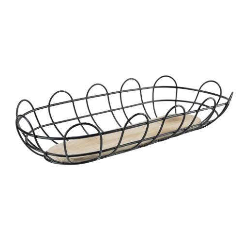 Brødkurv, 40,6x15,2x7,6cm, metal, sort, med bundplade i træ, (1 stk.)