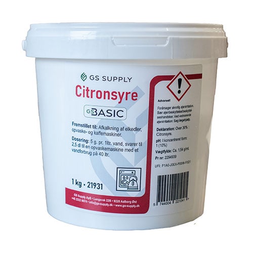 Citronsyre, GS-Basic, pulver i bøtte, 1 kg (1 stk.)