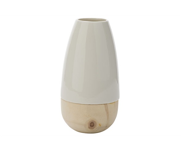 Vase, Ø10,6x10,6x20,2cm, dolomit, hvid med træ-look, (1 stk.)