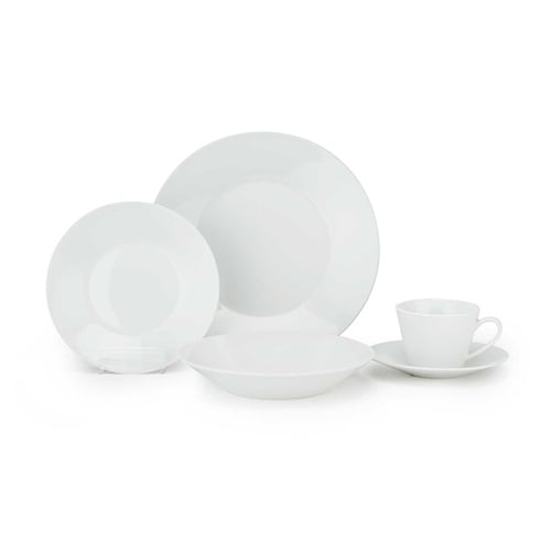 [22140] Tallerkensæt med kop, hvid, porcelæn, GALAXY, (20 dele)