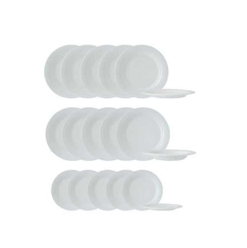[22141] Tallerkensæt m/6 dybe-, 6 frokost- & 6 middagstallerkener, hvid, porcelæn, ORBITO, (18 dele)
