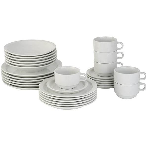 Tallerkensæt med kop, hvid, porcelæn, TODAY, (30 dele)