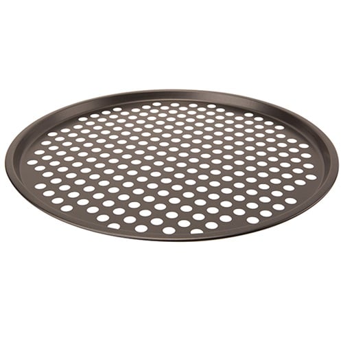 [22159] Bageplade til pizza, rund med huller, Ø35,5cm, metal, (1 stk.)