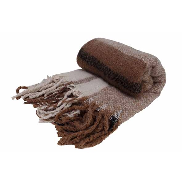 [22206] Plaid med frynser, 127x152cm, brun, polyester, (1 stk.)