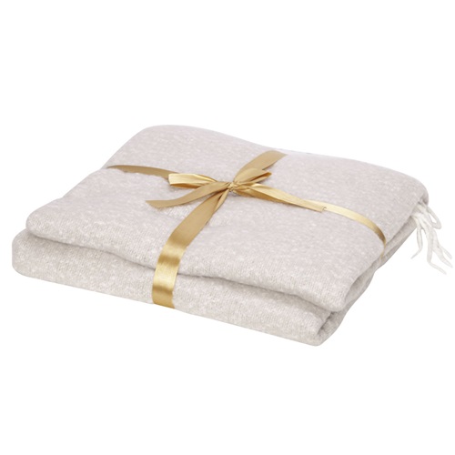 [22209] Plaid med frynser, 140x160x0,5cm, cream, stof, (1 stk.)