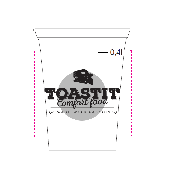Plastikkrus, "Toast-it" design, 400 ml, RPET, Ø9,5cm, 800 stk.