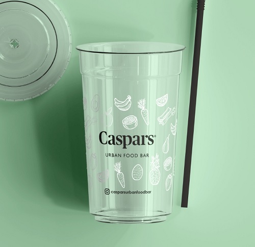 Plastikkrus, "Caspars" design, 400 ml, RPET, Ø9,5cm, 800 stk.