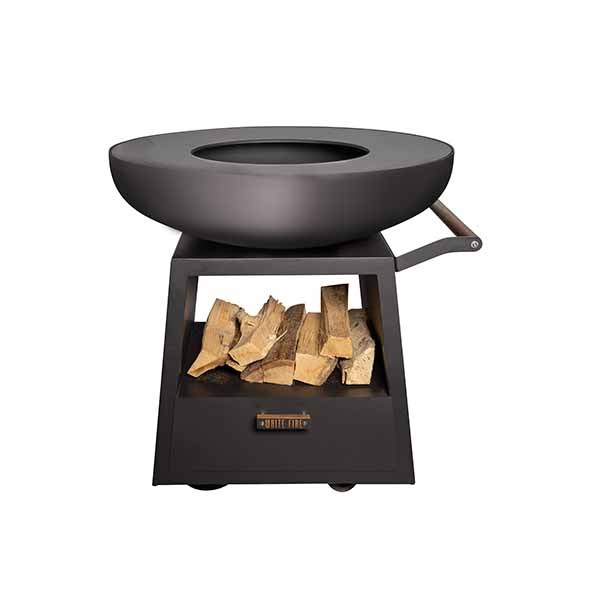 [22598] Bålgrill med hjul, skuffe og plads til brænde, sort, cortenstål, White Fire, BARBECUES, (1 stk.)