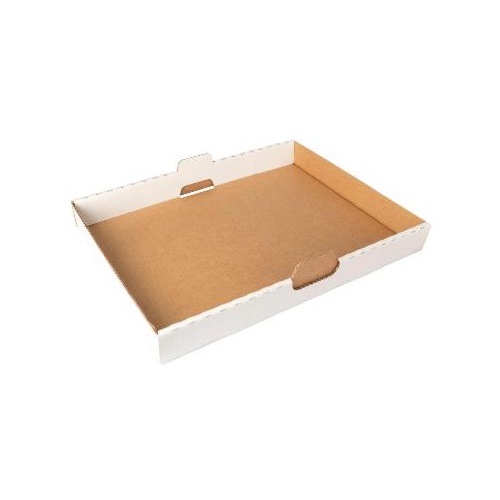 [22740] Transportæske, 43,2x30,1x4,7cm, Brun/hvid, neutral, passer til ½ kagemand, (25 stk.)