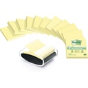 Dispenser til sticky notes, inkl. Z-notes, Post-it, gul, recycled, (12 blokke + dispenser)