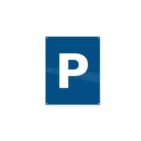 Skilt, "P" for parkering, Securit, 20x25 cm med monteringshuller, aluminium, blå, (1 stk.)