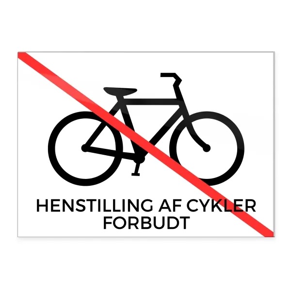 Skilt, "Henstilling af cykler forbudt" 18x13 cm,  aluminium, hvid/rød, (1 stk.)