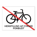 Skilt, "Henstilling af cykler forbudt" 18x13 cm,  aluminium, hvid/rød, (1 stk.)