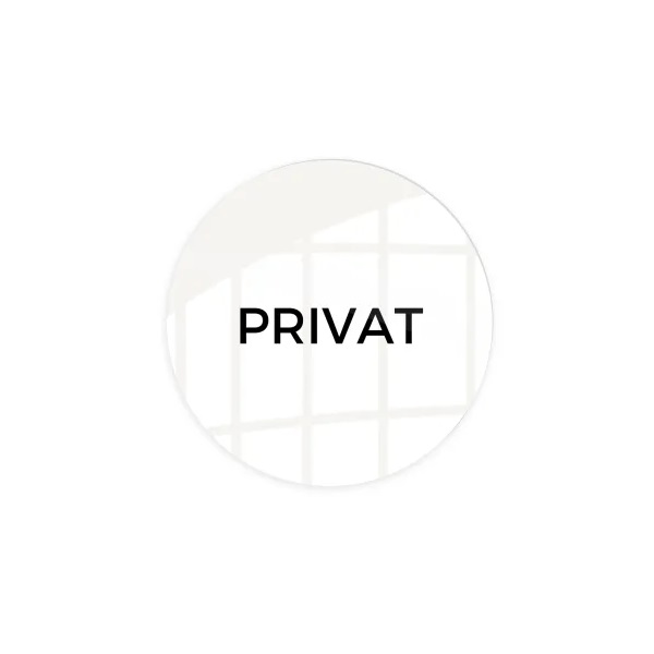 Skilt, "PRIVAT" Ø10 cm, aluminium, hvid, (1 stk.)