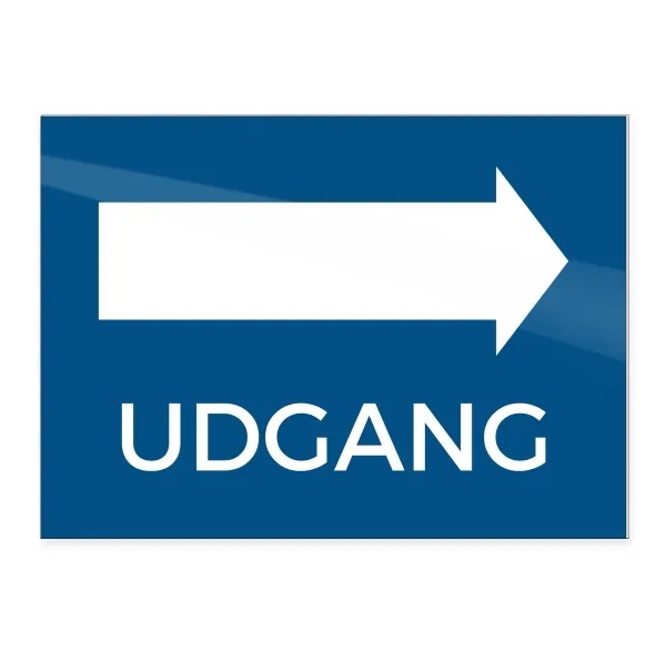 Skilt, "Udgang" pil højre, 18x13cm, aluminium, blå, (1 stk.)