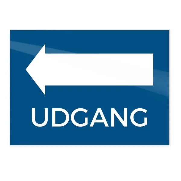 Skilt, "Udgang" pil venstre, 18x13cm, aluminium, blå, (1 stk.)