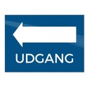 Skilt, "Udgang" pil venstre, 18x13cm, aluminium, blå, (1 stk.)