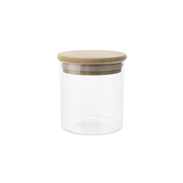 [22927] Opbevaringsglas med låg i træ, 330ml, Ø8x10cm, (1 stk.) 