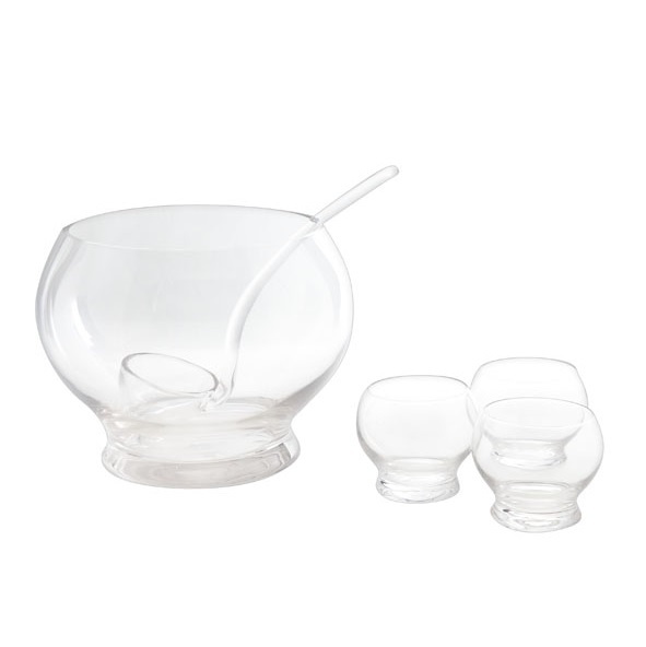 Punchbowle m. øse & 4 glas, (1 sæt á 6 dele)