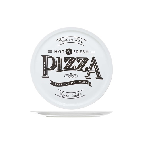 Pizzatallerken med motiv, Ø30cm, hvid/sort, (6 stk.)
