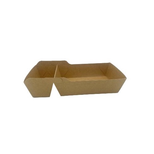 [23204] Pommes Frites Bakke, 2-rums, 19/16x10,5/8,5x4,5/3,5cm, pap/PE, brun, (480 stk.)