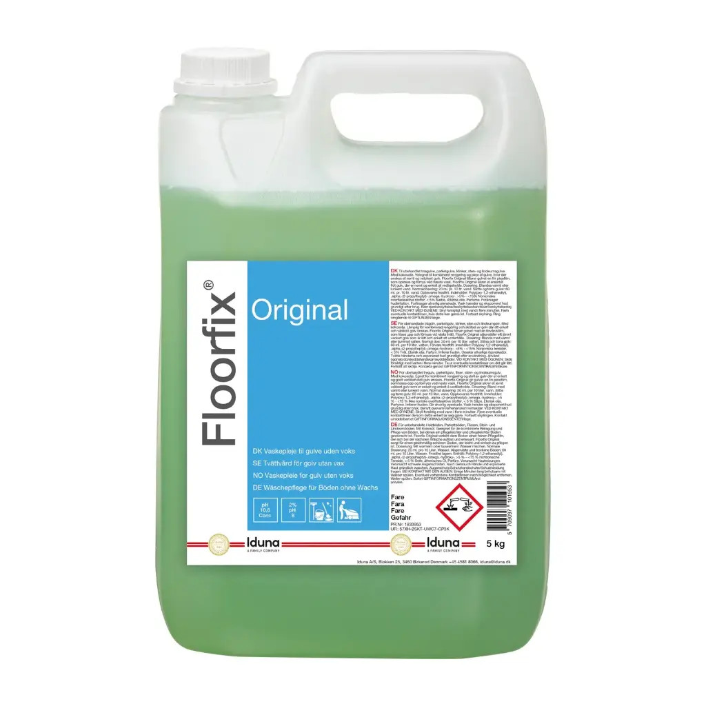 Vaskepleje til gulve, uden voks, Floorfix Original, 5L, grøn, Iduna, (1 stk.)