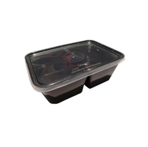 Plastbakke, Nudelbakke, 17,5x12,5,8cm, 2-rums, 800 ml, til microovn, med låg, sort, PP, (250 stk.)