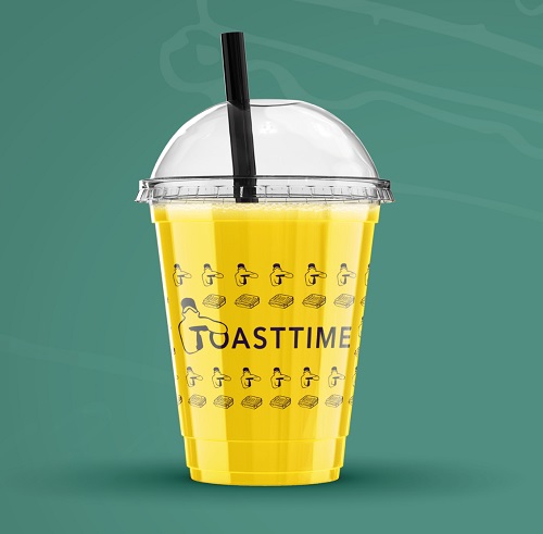 Plastikkrus, "Toasttime" design, 400 ml, RPET, Ø9,5cm, 800 stk.